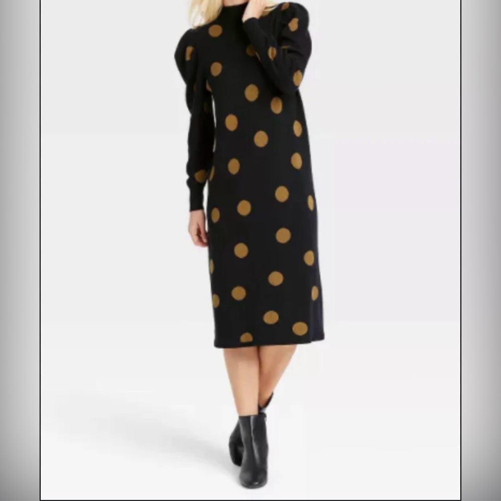 Who What Wear Black Dress with Gold Dots